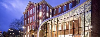 An exterior shot showing the Mappin Building and entrance to the Heartspace