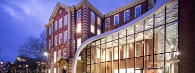 An exterior shot showing the Mappin Building and entrance to the Heartspace