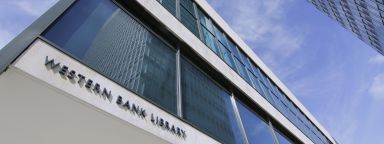 An exterior photo of Western Bank Library