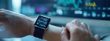 A smart watch on a wrist.