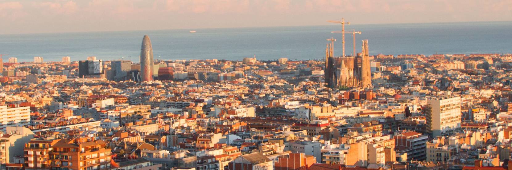 A view over Barcelona at sunset.