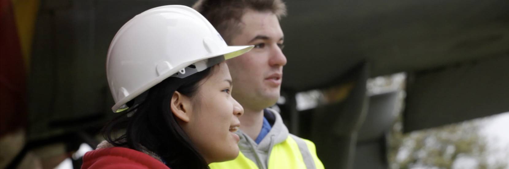 Engineers on site in hard hats