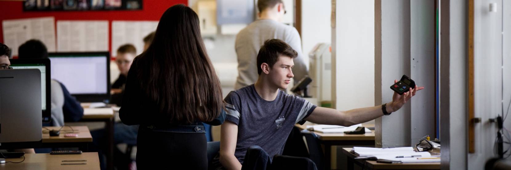 Students in a physics laboratory