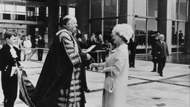 The Queen Mother opening the Arts Tower in 1966