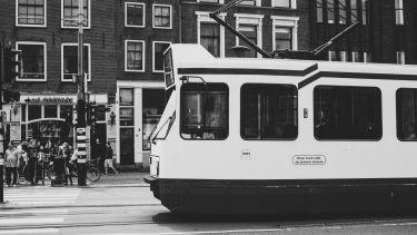 Tram in Amsterdam in BW