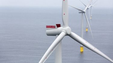 Aerial view of offshore wind farm 