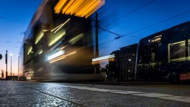 Action shot of a tram