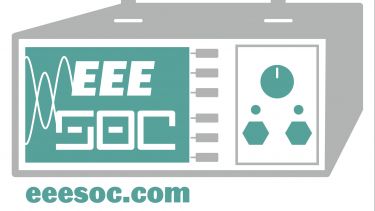 A graphic of an oscilloscope with EEE Soc on the front, used as the logo for the EEE Society.