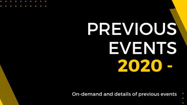 Black and gold banner with PAW logo and text that reads previous events 2020- on demand and details of previous events