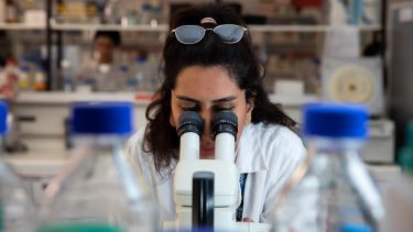 Student in the science lab conducting research