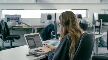 Student working on a laptop