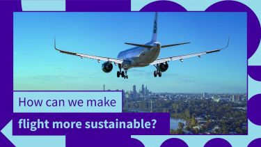 Image of an aeroplane with overlaying text: How can we make flight more sustainable?