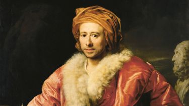 A portrait of Johann Winckelmann dressed in a red velvet robe