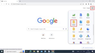 Google Slides button in drop down menu