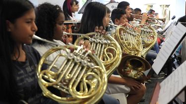 Siloé Symphony Orchestra, Cali, Columbia - young people all play brass instruments