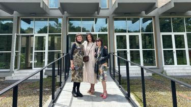 Catherine, Vanessa and Kate outside of the childhood studies faculty at the University of Modena and Reggio Emilia