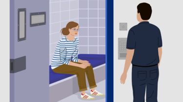 Graphic of woman in police custody