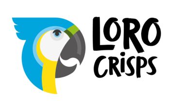 Bright parrot with Loro Crisps writing 