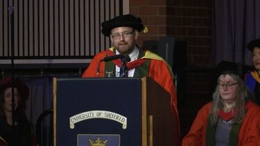 Chris Whitaker during his honorary degree acceptance speech