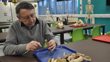 Professor Umberto Abarella studying archaeological material