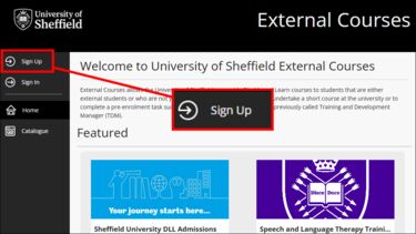 The External courses homepage with the Sign Up button highlighted