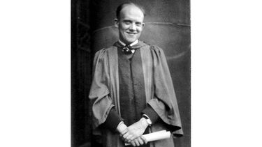 black and white image of Bill Walsh at his graduation
