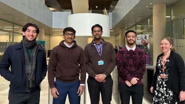 From left to right, Jake Ijima, Joel Manesh, Yasith Gedara, Ahmed Alyafeai, Liz Taylor (Skills Advisor)