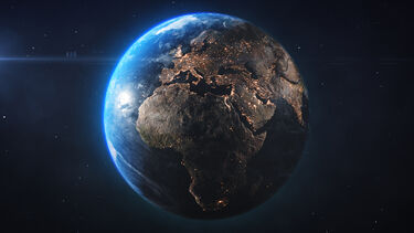 An exterior view of planet Earth in space 