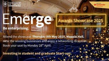 Attend the showcase thursday 8th May 2025, Mappin Hall, hear the winning businesses and enjoy a networking reception. Book your seat by Monday 28th April. Investing in student and graduate start-ups.