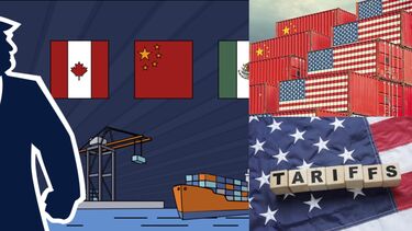Graphic depicting the US tariffs - a combination of flags, cartoon boats and the word tarrif
