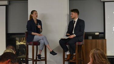 Olympic gold medallist Bryony Page in an onstage Q&A at the ESPS awards 2024/25