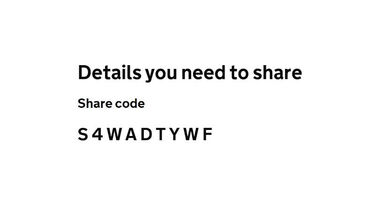 Screenshot of gov.uk share code web page