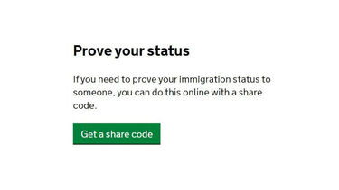 Screenshot of Prove Your Status command on gov.uk web page