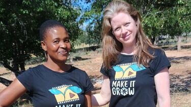 Facilitators, Pamela and Grace Gumba (PORET Trust) visiting the Make it Grow community projects in Chaseyama