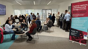 Tour attendees enjoying a buffet lunch
