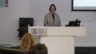 Antonia Dietmann delivering a keynote speech.