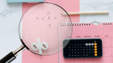 A montage showing a magnifying glass over the words Tax plan, a calculator and note page and pencil