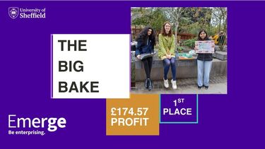 Team profit £174.57 graphic with team sat on wall selling