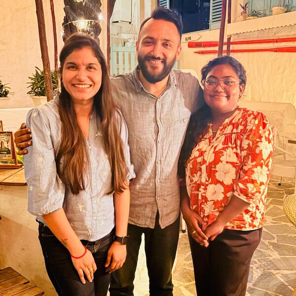 Profile picture of Anubha, Achint and Mamta from the University of Sheffield India team smile at the camera.