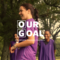 Our goal text over women in sports gear in park