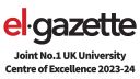 an image showing the logo of EL Gazette magazine with text below it reading "Joint No.1 UK University Centre of Excellence 2023-24" in reference to the English Language Teaching Centre at the University of Sheffield.