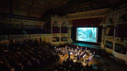 A view of the inside of Morecambe Winter Gardens from a balcony during a classical music concert