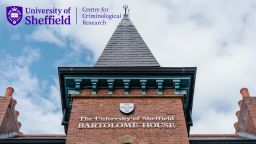 The top of Bartolome house. There is broken cloud coverage behind the building and it has the CCR logo in the top right corner. Consisting of the University of Sheffield and the shield next to it written in full the CCR name. The Logo is in the top left corner.