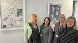 Maternal Journal Partners pictured smiling in front of artwork at the hospital