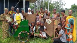 Local community members with artisan products that have been crafted from waste biomass streams using the site's infrastructure