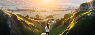 Student looks out at a valley in the Peak District