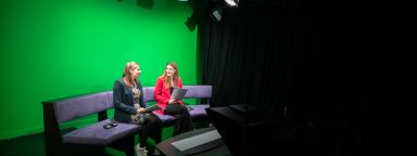 two girls in a TV studio 