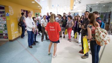 Prospective students on a campus tour during an open day