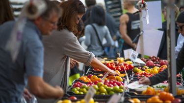 A food market with fruit. 