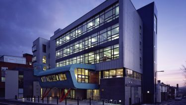 ICOSS building in the evening, at the University of Sheffield